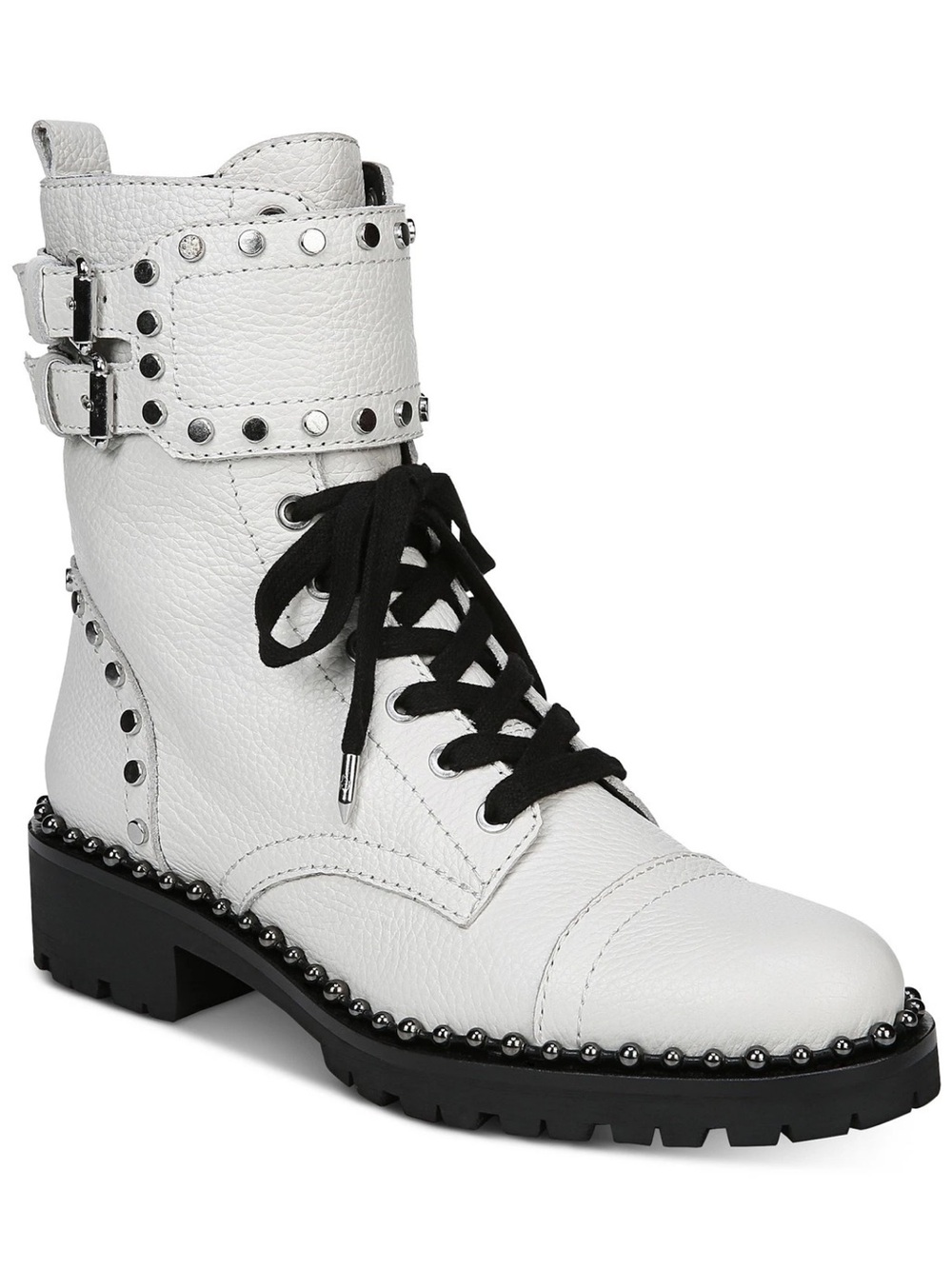Sam Edelman Jennifer White Studded Lace-Up Combat Boot